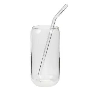 4 X 16oz Can Shaped Glass Cups - Drinking Glasses with Glass Straw - Classic Design With Aesthetic Appeal