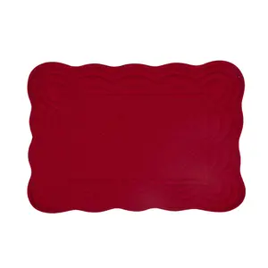 Set of 2 Luxury Red Quilted Scalloped Christmas Dinning Table Placemats Table Clothes 50cm