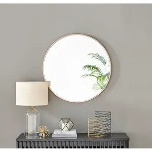 Alcantera Round Metal Frame Wall Mirror Simple and Elegant Modern Design Gold / 80cm H x 80cm W