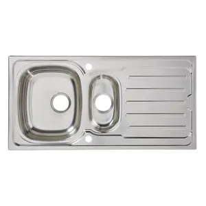 Cooke & Lewis Nakaya Polished Inox Stainless steel 1.5 Bowl Sink & drainer 500mm x 1000mm