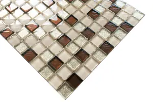 Glass mosaic on mesh for bathroom or kitchen 300mm x 300mm - Bejge Monte Carlo