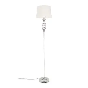 ValueLights Memphis Traditional Silver Chrome Twist Floor Lamp with Fabric Lampshade