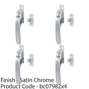 4 PACK - Locking Casement Window Fastener Handle with Night Vent 16 x 60mm Satin Chrome