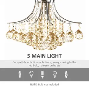 HOMCOM Modern K9 Crystal Chandelier Ceiling Lighting Pendant Lamp with 3 Light