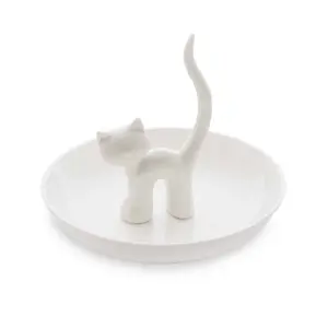 Extra Large White Ceramic Cat Feline Ring Trinket Holder Tray Extra Large White Ceramic Cat Feline Ring Trinket Holder Tray