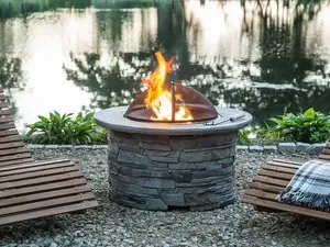 Beliani Round Fire Pit Grey TAMBORA