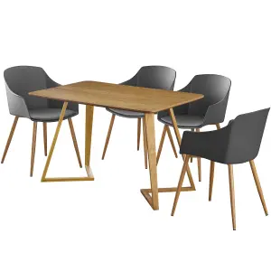 Eden Dallas Dining Table Chairs Set of 4, an Oak Dining Table & 4 Grey Plastic Chairs w/ Arms, leather Cushions, Dining Set