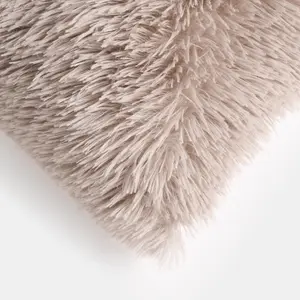 Sienna Fluffy 2 x Cushion Covers Soft Shaggy, 18"x 18" - Natural Brown