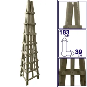 Large Wooden Garden Obelisk Pyramid Plant Support Climbing Frame Trellis (H.1828 x W.390 x L.350)