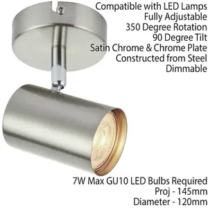 Adjustable Ceiling / Wall Spotlight Satin Chrome Round GU10 Kitchen Downlight