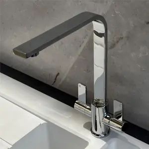 Liquida EB402CH Flat Style Modern Dual Lever Chrome Kitchen Mixer Tap