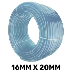 4m clear transparent pvc hose/pipe 16mm internal, 20mm external flexible hose for water gas air oil