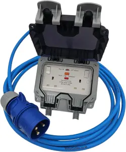 HDIUK - (20 Metres) 32 Amp Plug to Twin 13A RCD Protected IP66 Outdoor Socket Extension