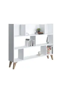 Frame Dion Bookcase with 8 Compartments Display Unit, 140 x 25 x 106 cm Free Standing Shelves, Bookshelf, Open Cabinet, White