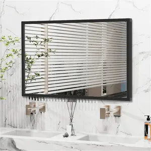 Liedson Metal Framed Wall Mounted Bathroom Mirror in Black 90cm x 60cm