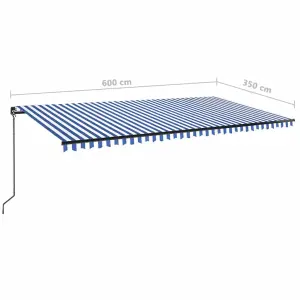 Berkfield Manual Retractable Awning with LED 600x350 cm Blue and White