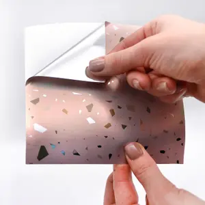 Walplus Rose Pink Metallic Silver Terrazzo Metallic Tile Stickers Multipack 48Pcs