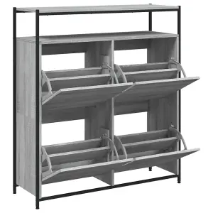 Berkfield Shoe Cabinet with 4 Flip-Drawers Grey Sonoma 100x34x112 cm