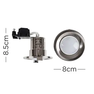 ValueLights Modern Fire Rated Brushed Chrome GU10 Recessed Ceiling Downlight/Spotlight - Includes 5w LED Bulb 6500K Cool White