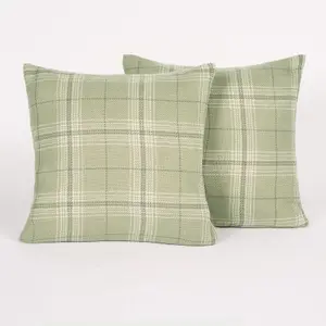 4 Pack Woven Check Filled Cushion Covers, Sage - 45x45cm