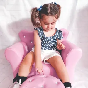 HOMCOM 2 PCS Kids Sofa and Ottoman Child Size Armchair for Girls Age 3-7 Pink