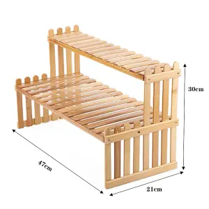 2-Tier Solid Wood Display Rise Plant Display Stands Compact Plant Stand for Desk or Counter 30cm (H)