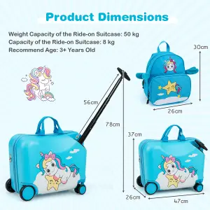 Costway 2 PCS Kids Luggage Set 4L Backpack + 17L Ride-on & Carry-on Hardshell Suitcase