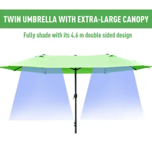 Outsunny Sun Umbrella Canopy Double-side Crank Shade Shelter 4.6M Green