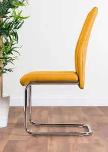 Atlanta White High Gloss and Chrome 4 Seater Dining Table with Statement X Shaped Legs and 4 Mustard Faux Leather Lorenzo Chairs