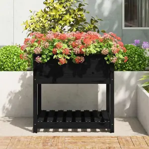 Berkfield Planter with Shelf Black 82.5x82.5x81 cm Solid Wood Pine