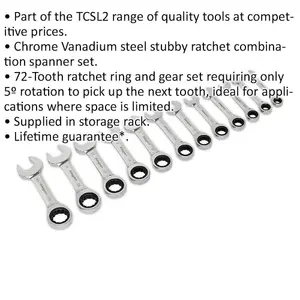 12-Piece Stubby Ratchet Combination Spanner Set - Metric 12 Point Design for Tight Spaces