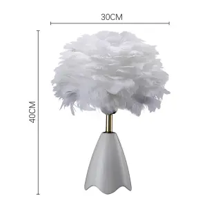 White Chic LED Feather Bedroom Bedside Table Lamp with Ceramic Base 30cm x 40cm