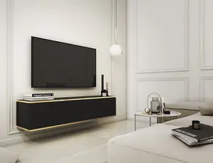 Elegant Moro Floating TV Cabinet H300mm W1350mm D320mm in Black - Modern Entertainment Center