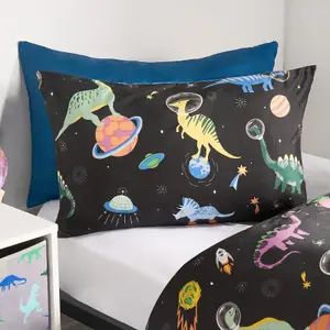 Space Duvet Cover Bedding Set Pillowcases Dino Reversible Quilt, Navy - Junior