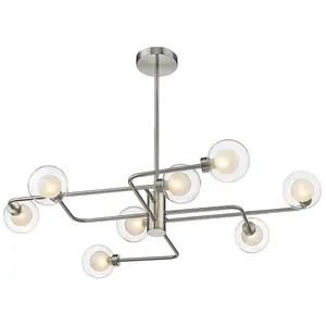 Luminosa Contemporary Multi Arm Swirl Pendant Ceiling 8 Light Satin Nickel, Glass