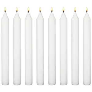 White Table Household Dinner Tapered Candles, Decorative Household Candles, 6 Hours Burning Time, 18cm / 7" Long (Pack of 8)