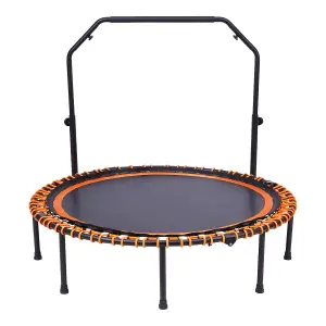 48in Bungee Cords Foldable Round Trampoline with Adjustable U-Handle Bar in Orange for Indoor Outdoor