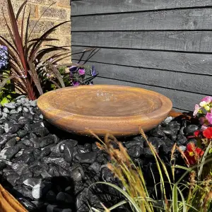 Sandstone Babbling Bowl Water Feature - Mains Powered - Natural Stone - L45 x W45 x H8 cm