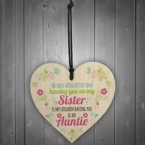 Red Ocean SISTER Children Having You As Auntie Gift Wooden Hanging Heart Aunt Sign Wedding Present