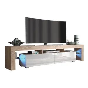 Nova TV Unit 200cm Oak and White High Gloss Doors with LED Lighting - Creative Furniture