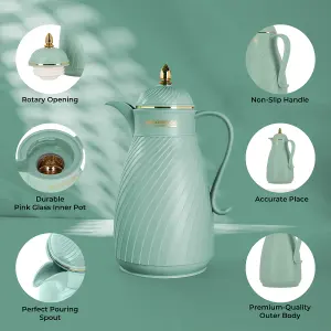 Royalford Glass Vacuum Flask Tea Carafe 1000ML Insulated Airpot