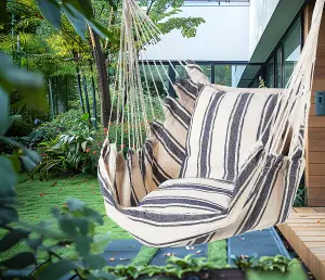 Blue And White Stripe Hammock Hanging Rope Chair Swing Seat With Pillows Cushion