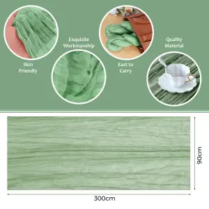 Neel Blue 90x300cm Ruffed Cheesecloth Table Runner, Sage Green