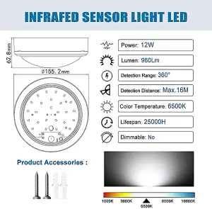 Extrastar 12W LED Microwave Sensor Ceiling Light cold white