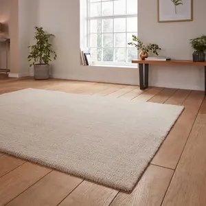 Cream Shaggy Washable Plain Modern Rug For Living Room Bedroom & Dining Room-80cm X 150cm