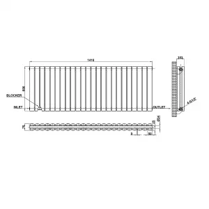 Horizontal Black Double Oval Panel Radiator (H)600mm x (W)1416mm, 9332 BTU.