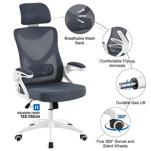 Yaheetech High Back Mesh Office Chair with Headrest and Armrest - White/Grey