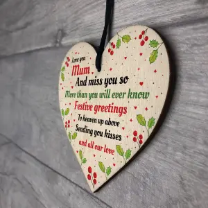 Handmade Mum Memorial Christmas Tree Decoration Wooden Heart Mum Memorial Plaque