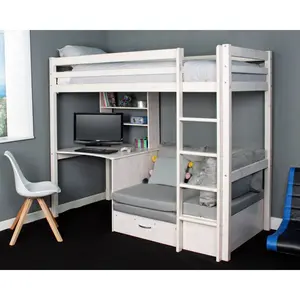 Luper European Single (90 x 200cm) High Sleeper Bunk Bed with Built-in-Desk Grey