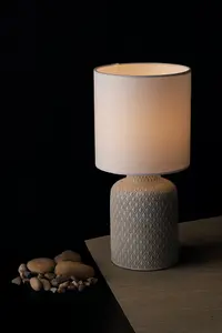 Luminosa RAVELLO Table Lamp with Round Shade Grey, Ceramic With Fabric Lampshade 15x32cm